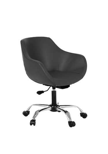 Krom Metal Ayaklı Ofis Çocuk Odası Çalışma Sandalyesi Deri Monoko