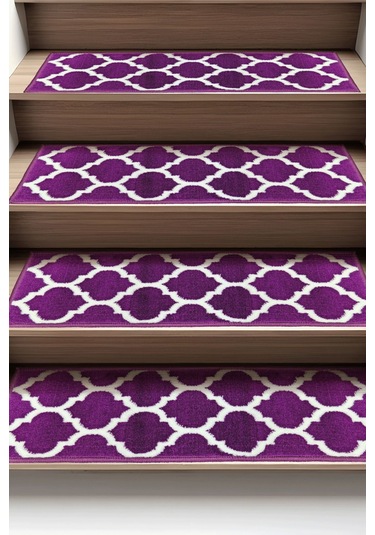 Dikdörtgen Dokuma Merdiven Halısı Kendinden Yapışkanlı Mor Beyaz