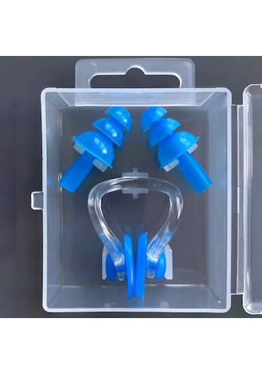 Silikon Kulak Tıkacı Burun Klipsi Yüzme Kulak Tıkacı Burun Klipsi Seti Spot Toptan Süper Yumuşak Mantar Kulak Tıkacı Burun Tıpası Seti Mavi Mavi