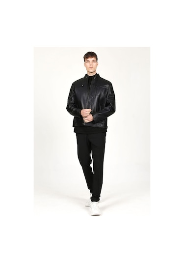 Dericlub Ahmet Gerçek Deri Erkek Mont-Siyah