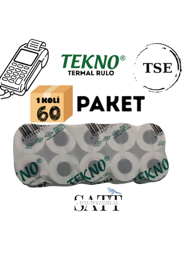 Tekno Rulo Yazarkasa Pos Rulosu 56x14 Mm 60 Paket 600'li Rulo