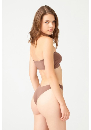 Kahverengi Straplez Crop Top Büstiyer Kahverengi