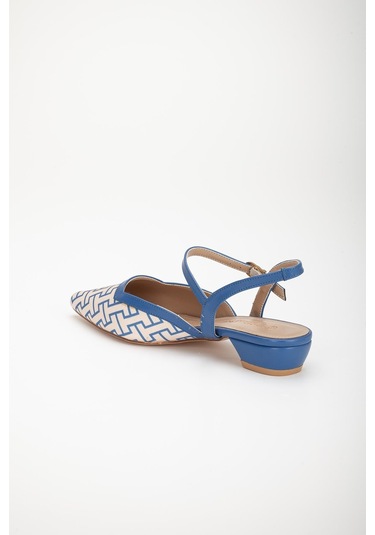 Baskılı Cilt Arka Açık Mavi Kadın Kısa Topuklu Ayakkbı-2696-mavi Mavi