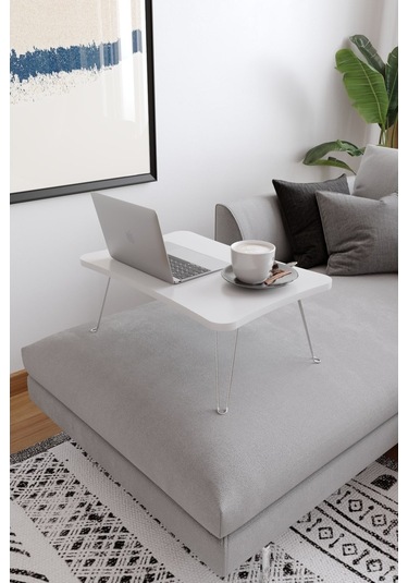 Taşınabilir Katlanır Yatak Koltuk Üstü Hasta Servis Bilgisayar Çalışma Sehpası Beyaz