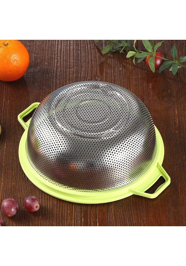 Xurunkeji Saplı Ve Ayaklı Paslanmaz Çelik Süzgeç Büyük Metal Yeşil Süzgeç Makarna, Meyve, Sebze, Erişte, Salatalar İçin Yeşil