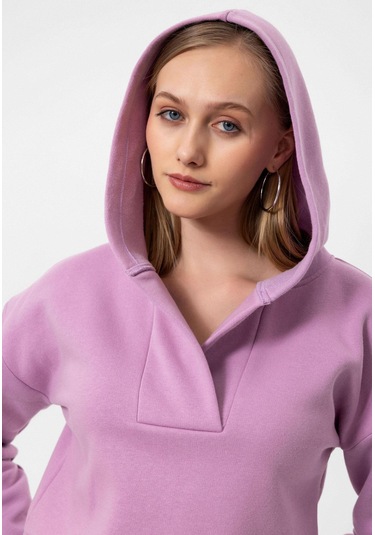 Jonas Kadın Crop Fit Kapüşonlu Sweatshirt Lila