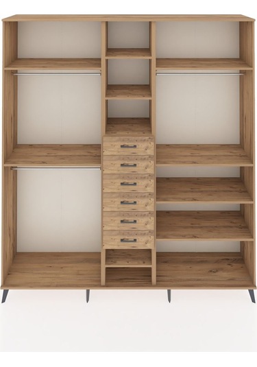 Hyperion Dolap 10 Raflı 6 Çekmeceli 3 Askılı 220x44x243 Çam-çam/çam Atlas Çam/atlas Çam