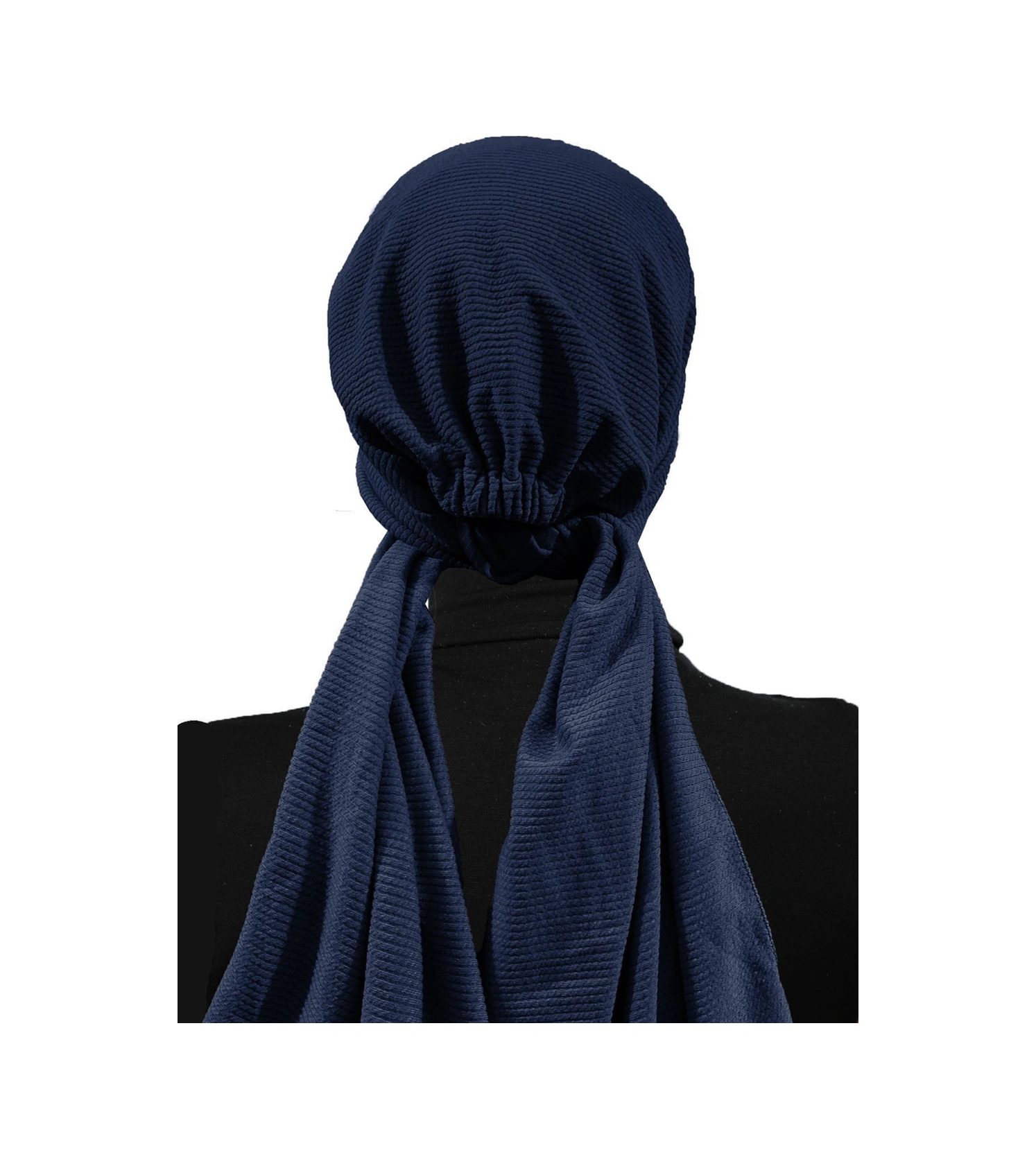 Fitilli Penye Bağlama Lacivert Hazır Türban Tesettür Bone Lacivert