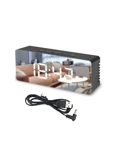 Gplus W561 Çift Alarmlı LCD Dijital Göstergeli Termometreli Aynalı Masa Saati