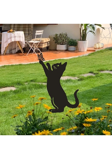Suntek Magideal Dekoratif Bahçe Sevimli Kara Kedi Kazığı
