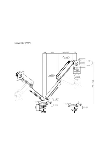 Npo Std54024hlw Elysium 27"-35" Amortisörlü Rgb Profesyonel Gaming Vesa Çift Kol Monitör Tutucu