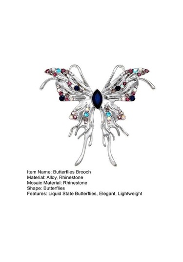 Rhinestone Sıvı Devlet Kelebekler Broş Zarif Hırka Ceket Takım Elbise Yaka Pin Takı Gümüş