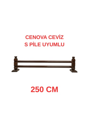 Cenova S Pile Ve Perde Düğmesi Uyumlu Çetray Çift Raylı Modern Ahşap Rustik Ceviz 250 Cm Ceviz