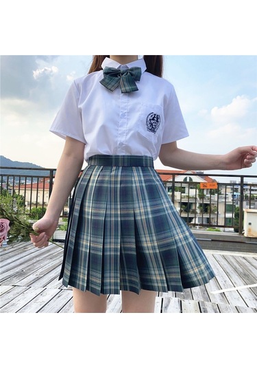 3 Adet Kadın Anime Okul Üniforması Seti Yaz Jk Kısa Gömlek Ceket Etekler Takım Elbise Lacivert