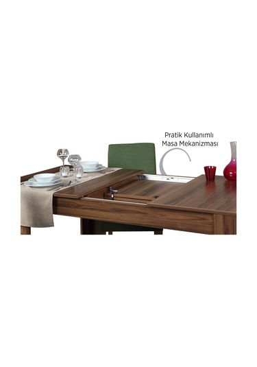Pasifichome Oblo Açılır Mutfak Masası Ceviz / Açılır Kapanır Yemek Masası