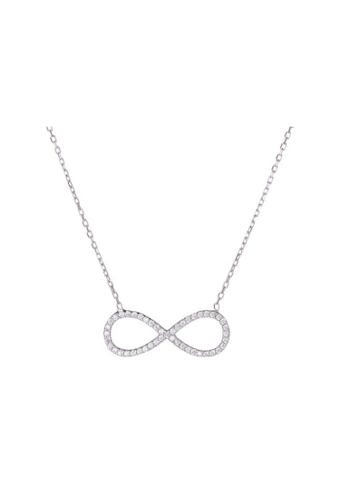 Sonsuzluk Küçük Model Zirkon Taşlı 925 Ayar Gümüş Kadın Kolye Gümüş - Rodyum