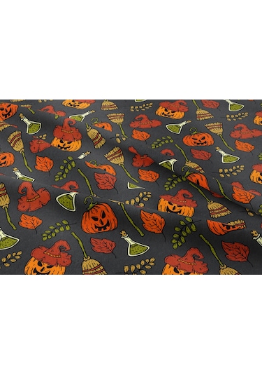 Happy Halloween Şapkalı Balkabağı, Süpürge, Yaprak