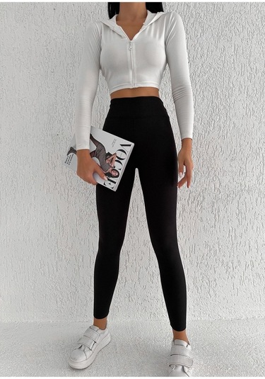 Kadın Içi Polarlı Fitilli Yüksek Bel Toparlayıcı Tayt Siyah