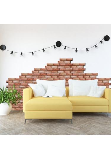 Mufunye Kahverengi Tuğla Desenli Pvc Otostik Duvar Kağıdı - Masa, Dolap, Mutfak Yenileme - 30x30cm 10 Adet Paket Diğer