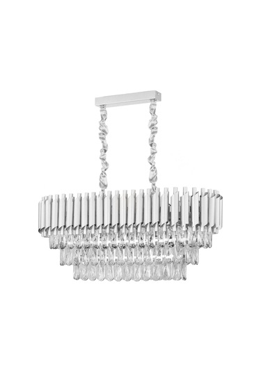 Palmira 75x35 Cm'lik 3 Katlı Prizma Kesim Kristal Taşlı Lüks Avize 6'lı - Gümüş-yaldız Gümüş-Yaldız