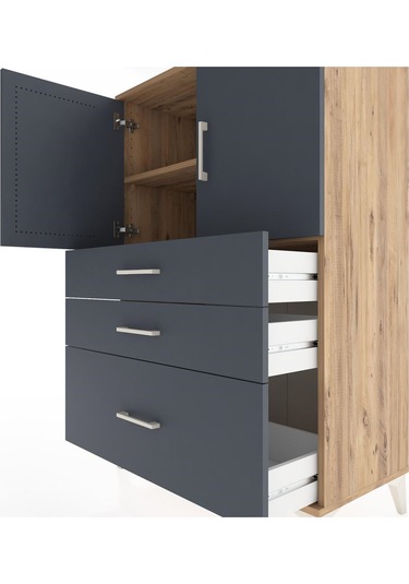 Hyperion Dolap 2 Raflı 3 Çekmeceli 2 Kapaklı 88x44x134 Çam-antrasit Atlas Çam