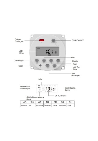 CN101A Programlanabilir Gecikmeli Haftalık 220 Volt Zaman Rölesi