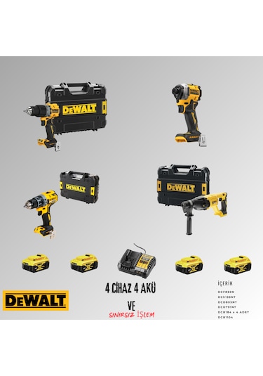 Dewalt DCD805NT + DCF850N + DCD791NT + DCH133NT 4 Adet 5 Amper Akü + Şarj Aleti Set