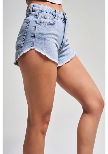 Itsbasic Kadın Snow Kot Rengi Luna Paça Püsküllü Mini Denim Şort