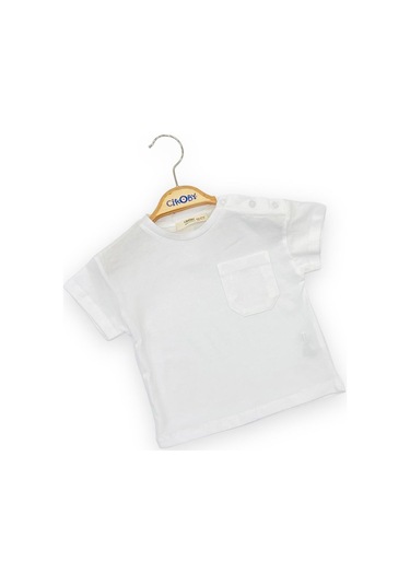 Çikoby Erkek Bebek Yakası Çıt Çıtlı Pamuklu Cep Detaylı Basic Tshirt-11669-ekru Ekru