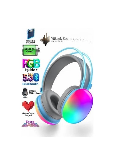 Yeni Nesil Kulak Üstü Kablosuz Uzun Ömürlü Rgb Işıklı Bluetooth Kulaklık