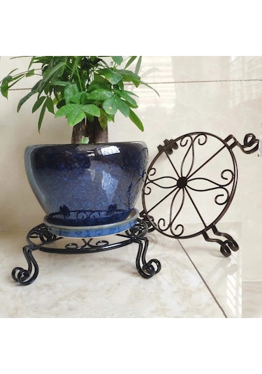 Siyah-avrupa Demir Saksılar Için Standı Metal Saksı Bitki Standı Yuvarlak Paslanmaz Tutucu Bahçe Yetiştiricilerinin Kapalı Açık Ev Dekor