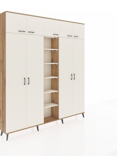 Arges Dolap 12 Raflı 9 Kapaklı 2 Askılı 220x30x243 Çam-aytaşı/aytaşı Aytası/aytası