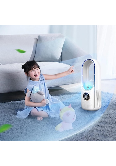 Wezone Taşınabilir Zamanlayıcı Soğutucu Fan - Ev, Dormitorya, Ofise Uygun - Islak Hava Sağlar - Bladesiz Tasarım - Beyaz