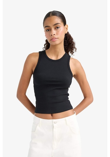 Defacto Slim Fit Dar Kesim Halter Yaka Fitilli Kaşkorse Atlet A8859ax25aubk81 Siyah