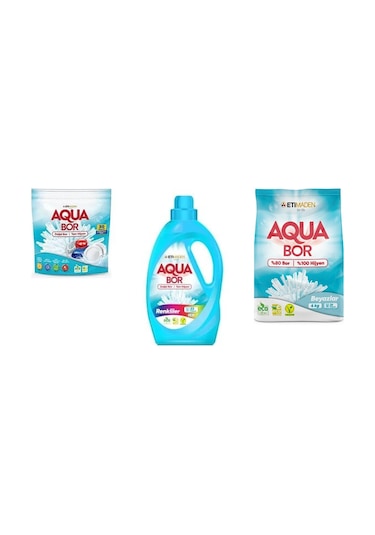Aquabor Doğal Mineralli Tablet + Sıvı Renkliler + 4 Kg Beyaz 3 Lü Set
