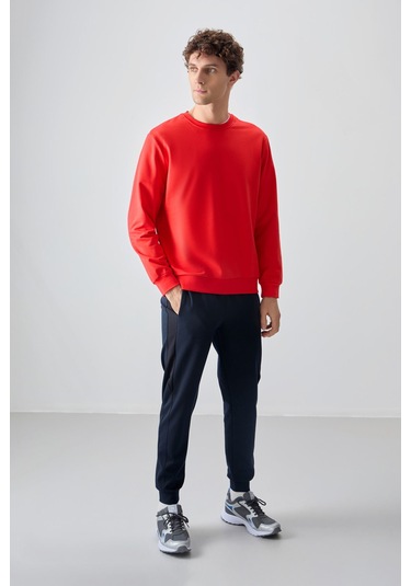 Tommy Life Fiesta Pamuk Yumuşak Dokulu Standart Fit Basic Erkek Sweatshirt - 88363 Kırmızı