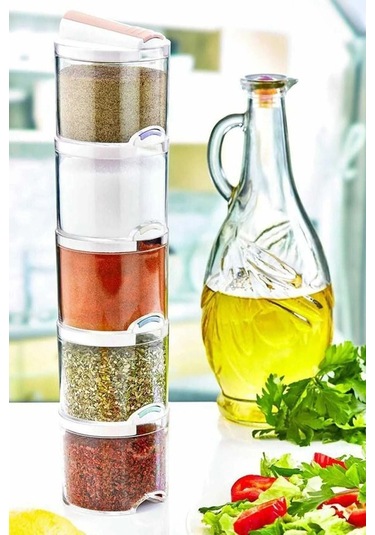 Akrilik Renkli Geçmeli 5'li Bremen Pratik Baharatlık Seti 12x8x25 Çok Renkli