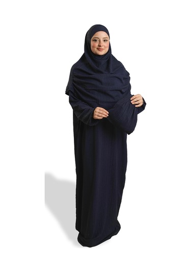 2 Parça Namaz Elbisesi Dokuma Kendinden Desenli 2502 02 Lacivert