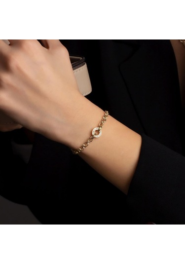 Altın Taşlı Halka Bileklik BL0047 Sarı Altın