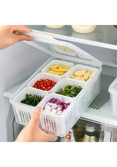 Hightower 6 Lı Beyaz Mutfak Saklama Kutusu - Sızdırmaz, Yeniden Kullanılabilir Meyve Sebze Et Organizer Beyaz