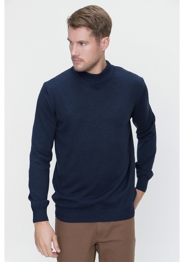 Basic Dinamik Fit Rahat Kesim Yarım Balıkçı Yaka Triko Kazak 99kc017002308 İndigo