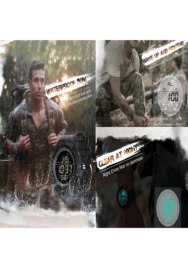 Erkek Dijital Saatler Dünya Saati Alarm Spor Kronometre Erkek Su Geçirmez 50m Kol Saati-tank Diğer