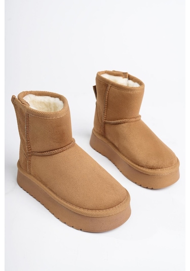 Muggo MİXS Garantili Kalın Taban İçi Tüylü Cırtlı Günlük Mini Çocuk Bot Taba