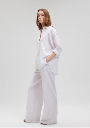 Mavi - Beyaz Keten Gömlek 1210747-620 Beyaz