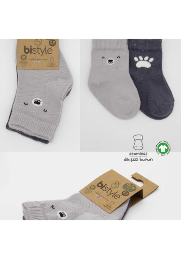 Bistyle Bear Penye Soket Çorap 2'li Bs10116 Gri Gri