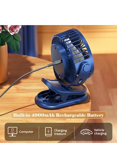 Honmex Usb Şarjlı 4000mah Klemeli Fan - 3 Hızlı, 360 Ayar, Masaüstü/asma/klem 3'ü 1 Arada Pembe