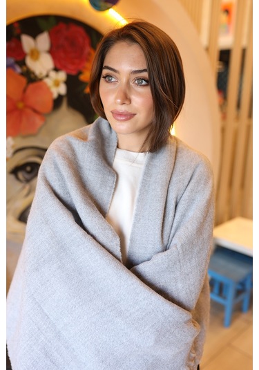 Yumuşak Dokulu Kalın Düz Atkı Omuz Şalı 70x180 CM 1206 Gri