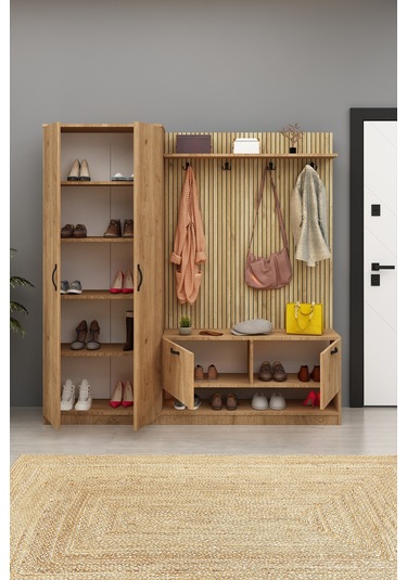 Lora Portmanto 2 Kapılı Vestiyer Ayakbılık Meşe Meşe