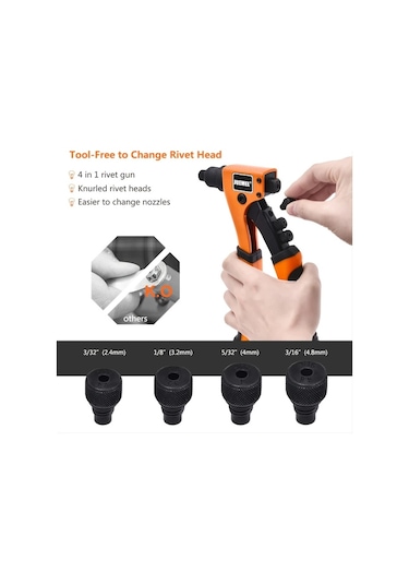 Willowhaven Goxawee 80 Adet Perçinli Turuncu Metal Mandrenli Tek Elle Perçin Tabancası Kiti