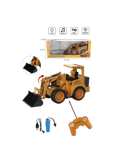 Şarjlı Kumandalı Çocuk Eğitici Full Fonksiyon Oyuncak Araç İş Makinası Kepçe Sarı